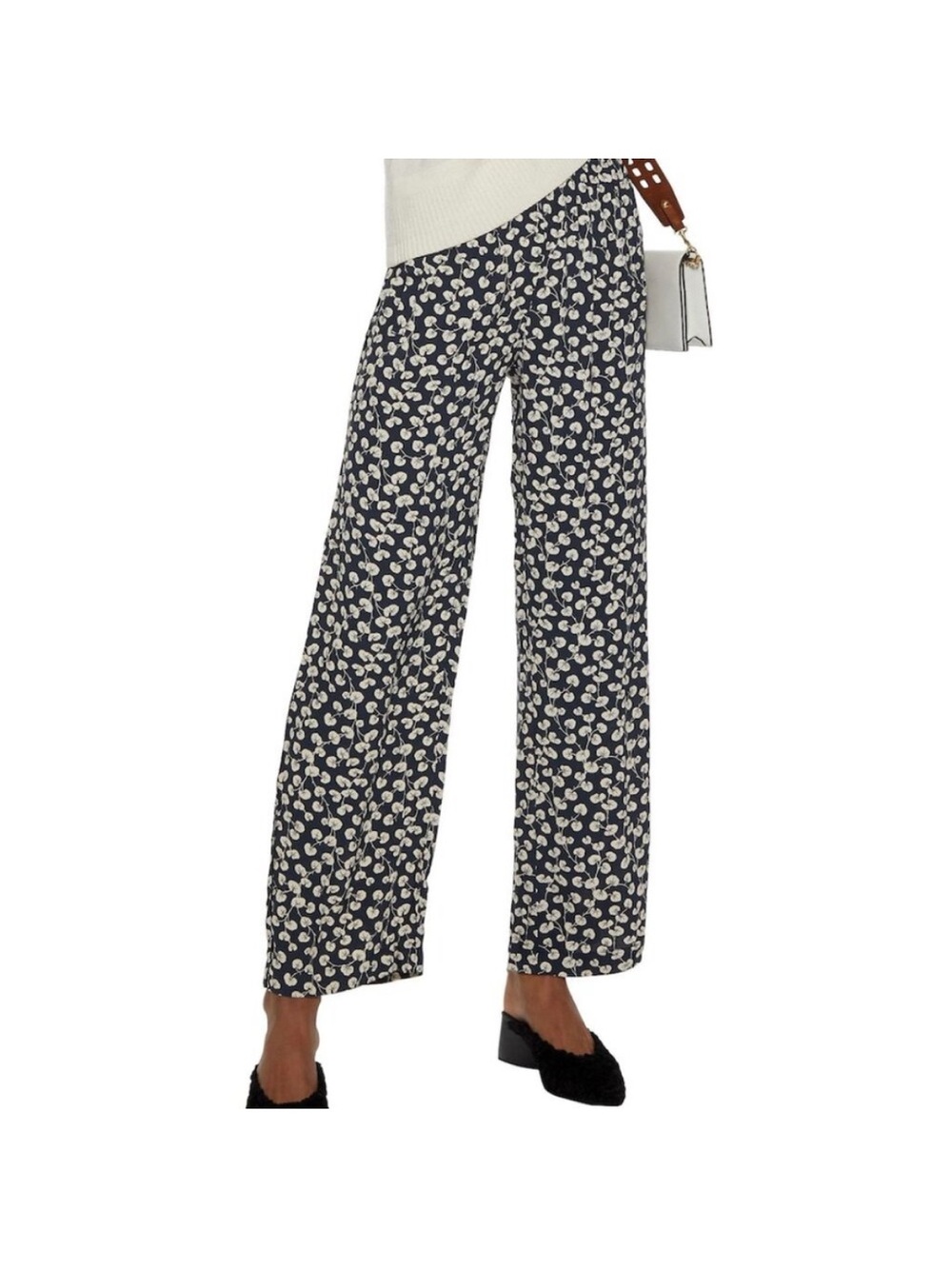 GANNI Roseburg Crepe Total Eclipse Floral Pants Size 34 High Rise Straight Leg